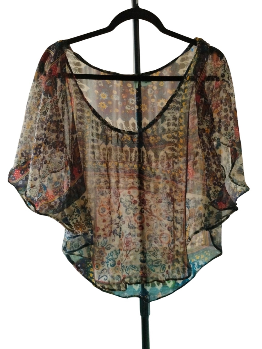 Love Potion Sheer Multicolor Boho Flutter Sleeve Top SZ S